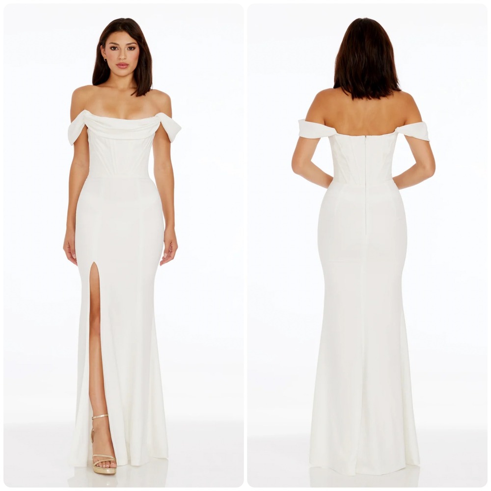 Dress The Population Womens Melania White Corset Off Shoulder Gown Dress Size S